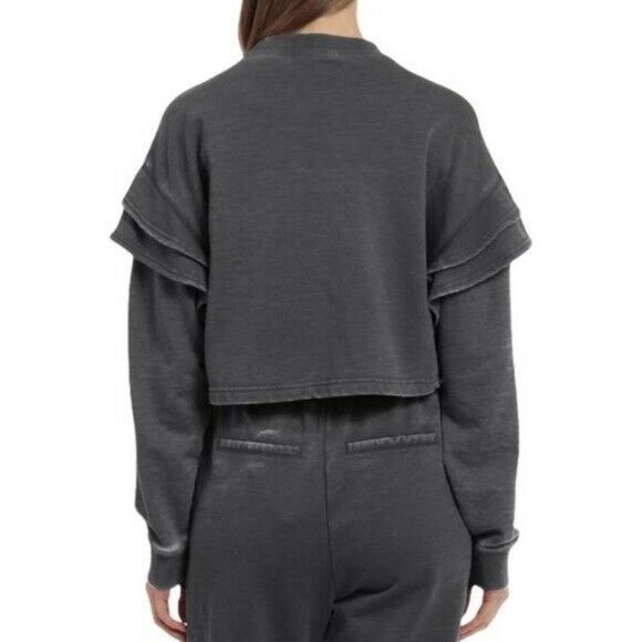 7 For All Mankind Dark Grey Cropped Crewneck with Ruffles, L - Picture 2 of 10